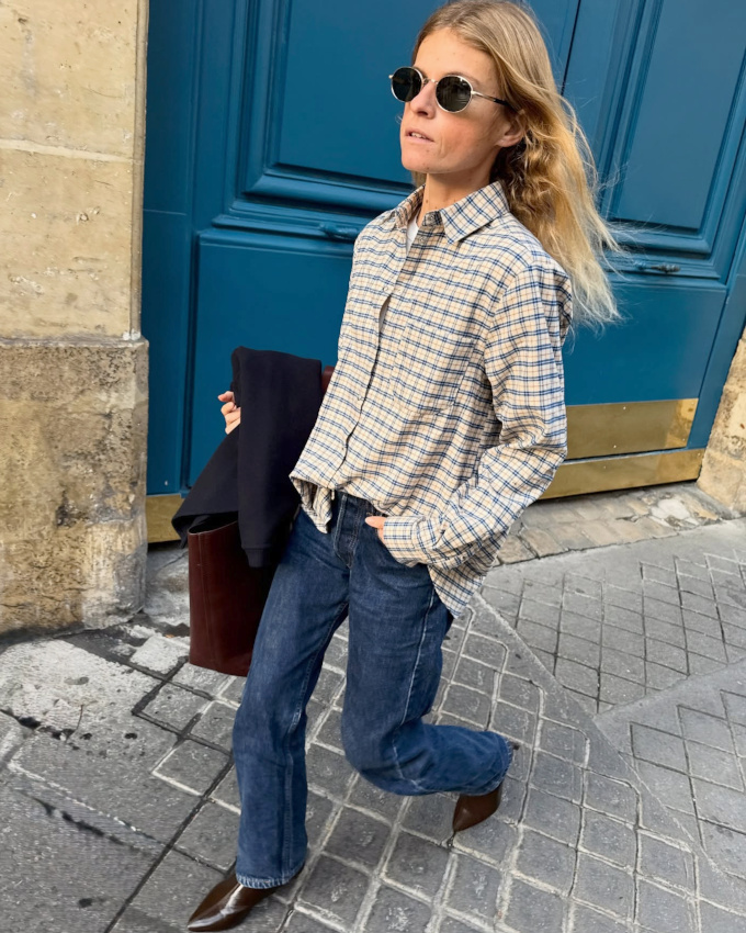 Chemise à carreaux + jean + boots pointues = le bon mix