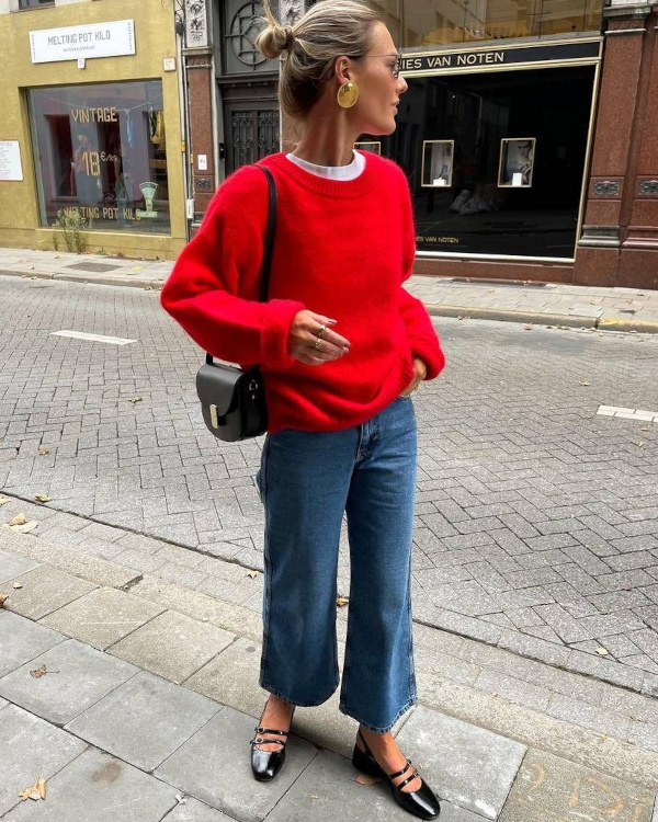 Pull rouge + jean cropped