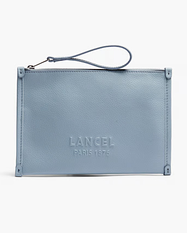 Pochette zippée bleue en cuir