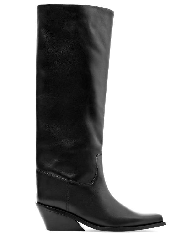 Botte haute noire en cuir à talon biseauté