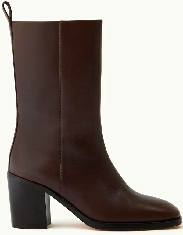 Botte marron en cuir à talon haut carré